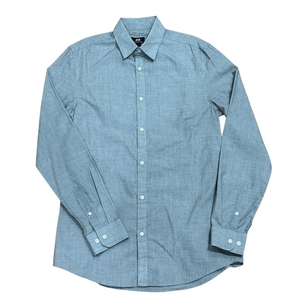 H&M Shirt Mens Small Gray Slim Fit Easy Iron Long Sleeve Button Up Dress Casual
